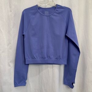 Purple Blue Cropped Long Sleeve Thumb Key Hole Athletic Top Size L